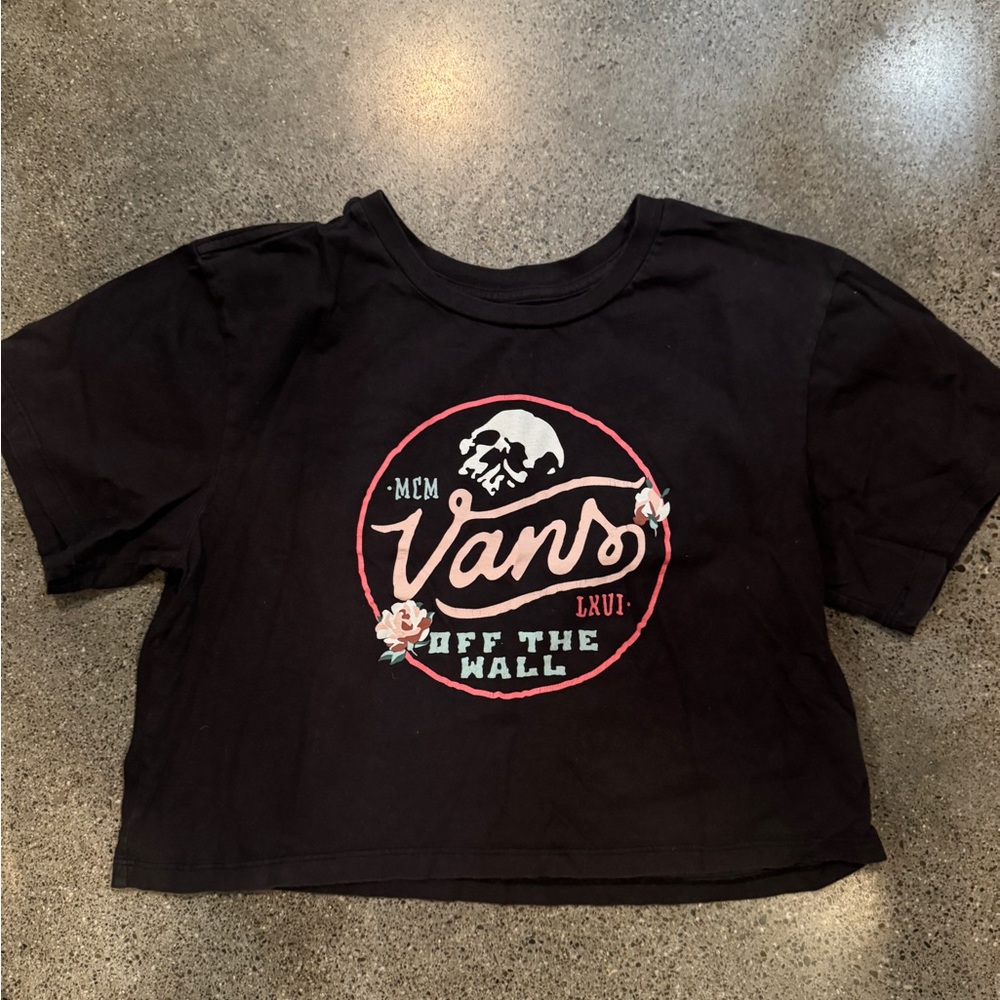 Vans Graphic T-Shirt waist crop gunmetal/Black W/Juniors loose S